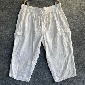 WOMAN WITHIN PLUS SIZE WHITE CARGO CAPRI PANTS DRAWSTRING WAIST POCKETS